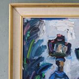 Peinture à l’huile figurative vintage suédoise « Moroccan Ladies » suédoise du milieu du siècle, encadrée