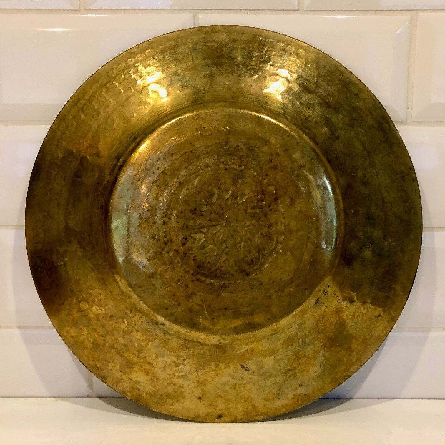 Handmade oriental yellow copper tray