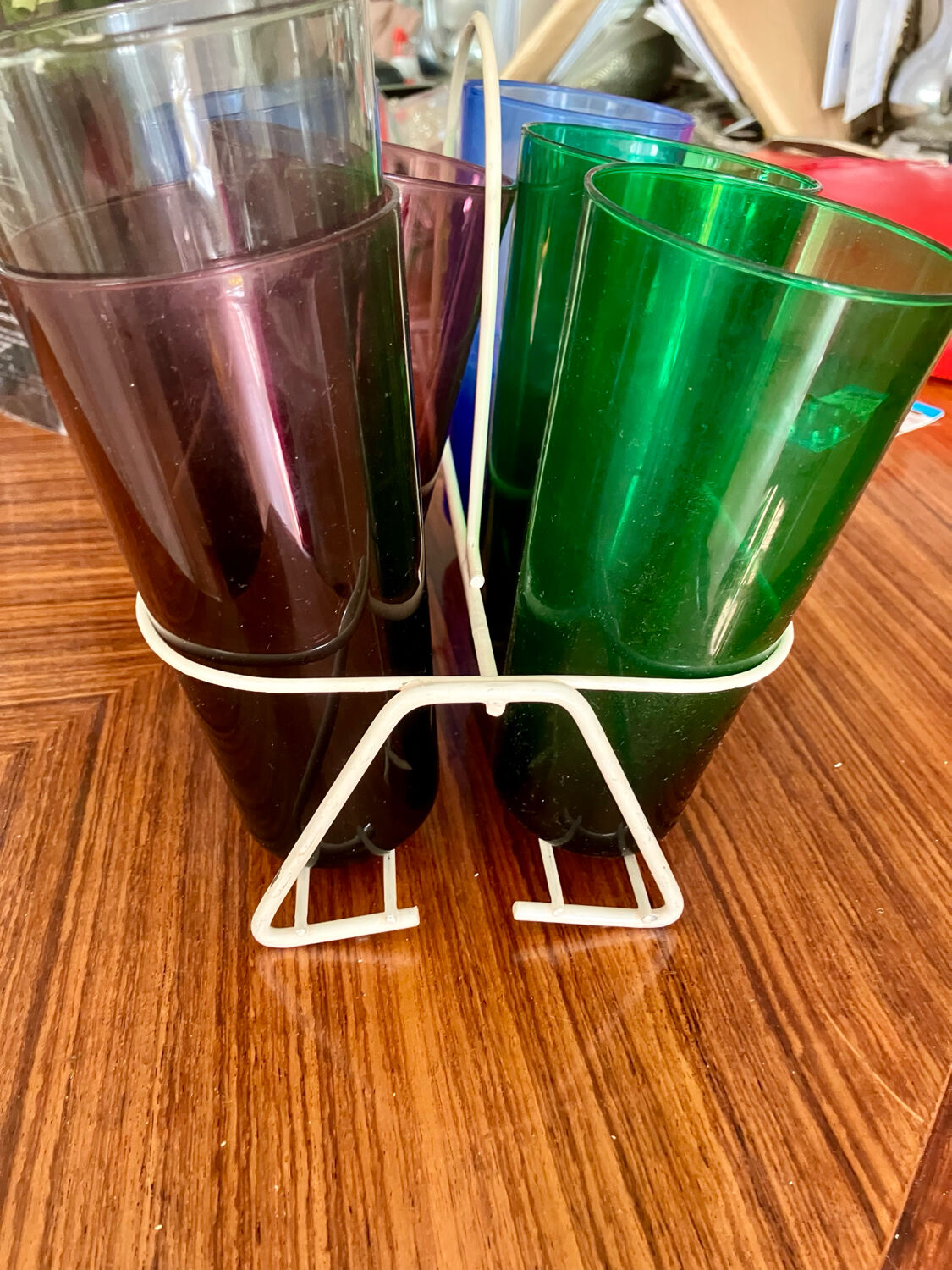 7 coloured glass glasses, 1960s-70s
