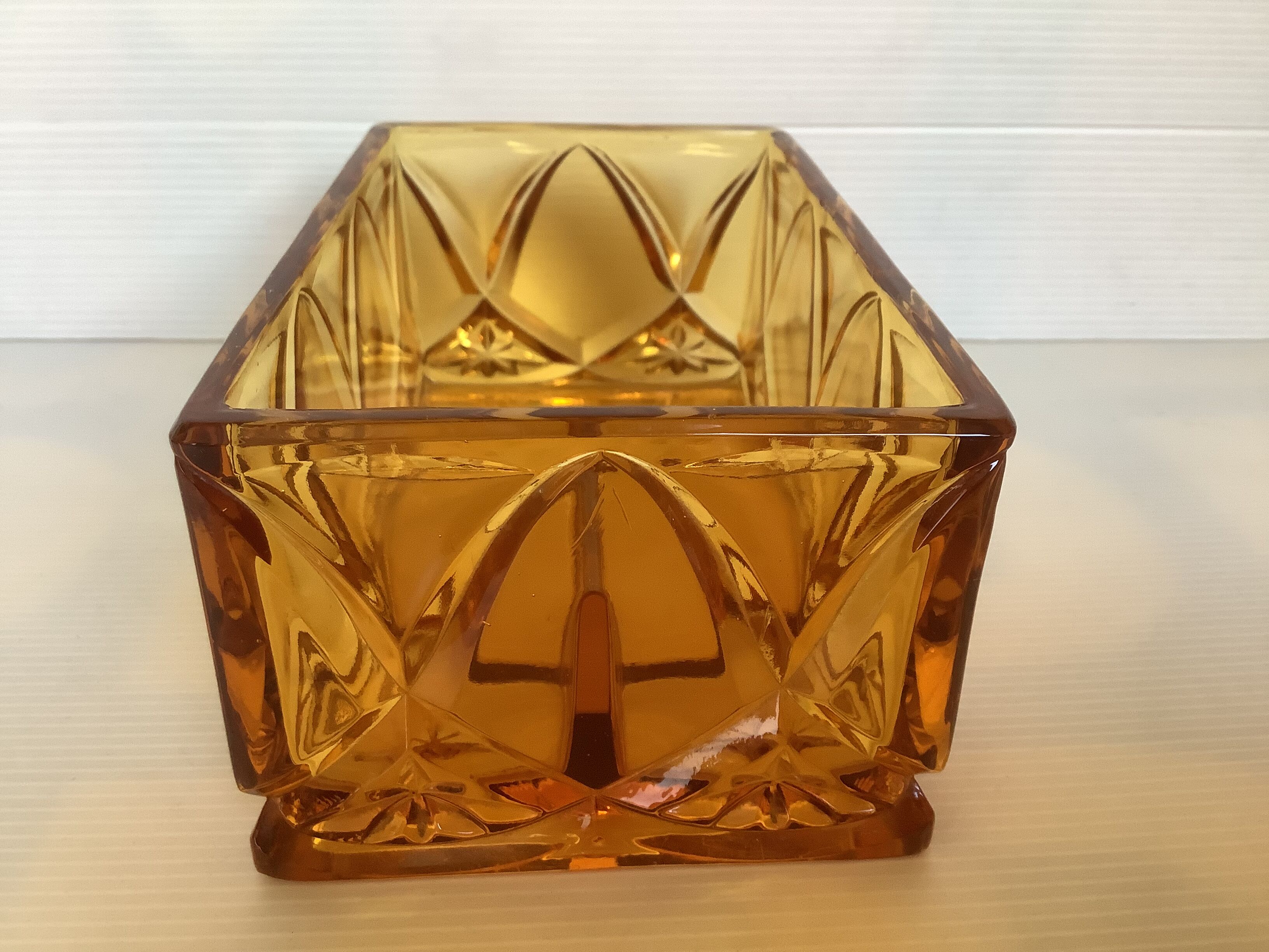 Old yellow thick glass desk organizer