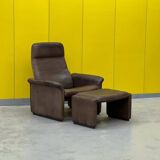 Vintage brown leather ds 50 by de sede, 1960s-1970s + stool