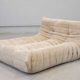 Togo chaise lounge in white corduroy fabric attributed to Michel Ducaroy for Ligne Roset, 1974