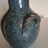 Accolay pottery Yonne - Double handle woven vase - Blue-grey glazed stoneware