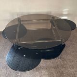 Vintage coffee table from the 80s in smoked glass and chrome metal
