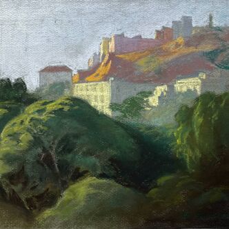 Tableau study Pastel Ed. Pannetier (1884-1965) City and castle