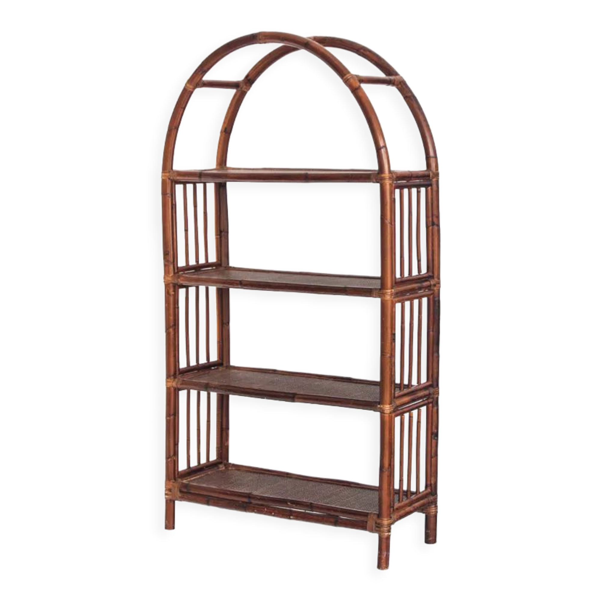 Vintage rattan floor bookcase. France, 1960s