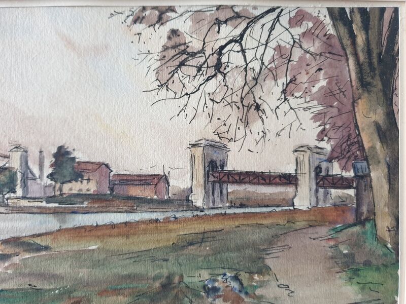 André Duculty (1912-1990) Watercolor on paper "Bord de Seine à Suresnes" Signed lower left