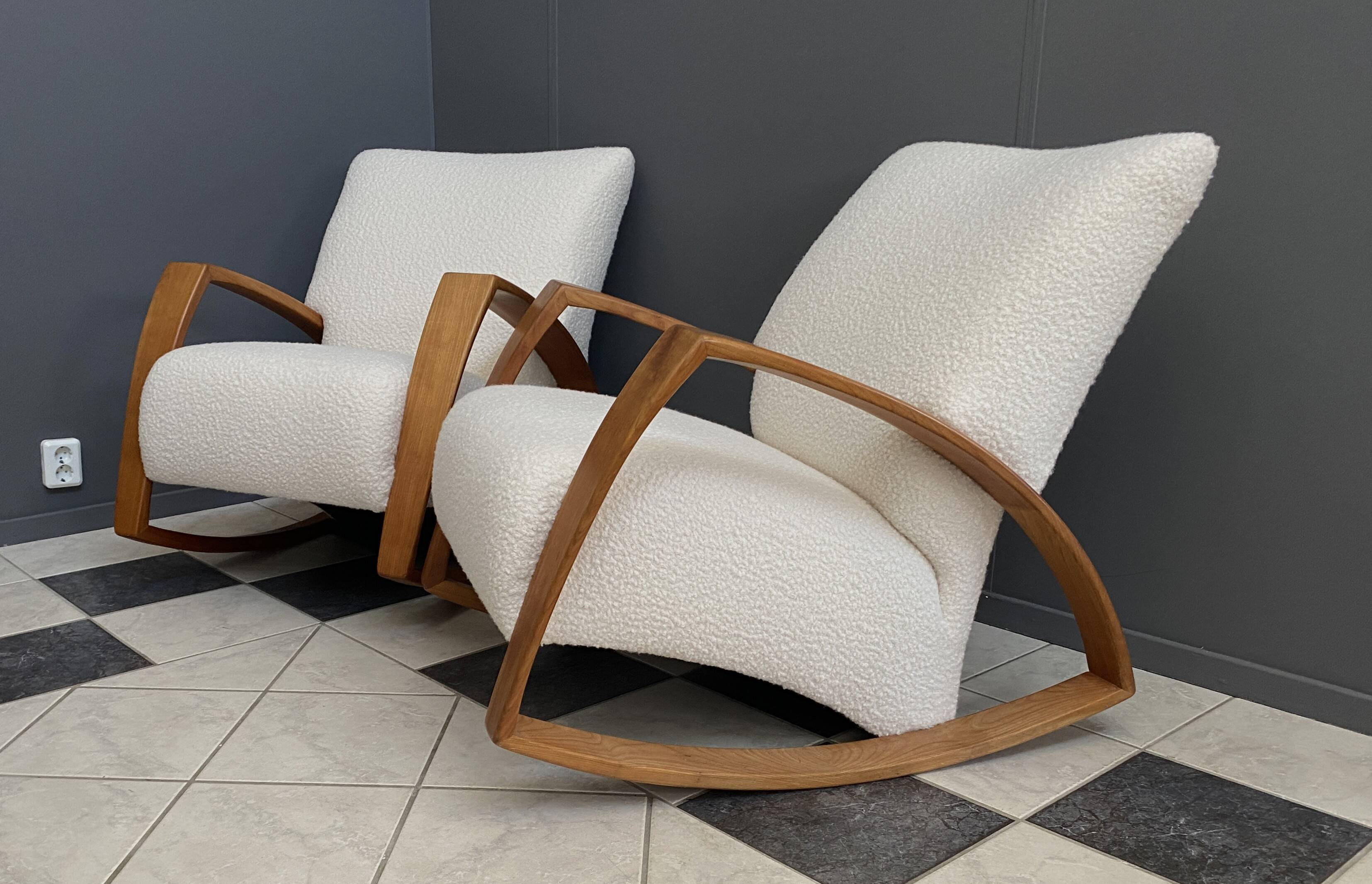 Pair of large rocking chairs reupholstered in White Boucle