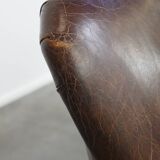 Set of 2 Cognac Brown Grained Cowhide Leather Chesterfield Armchairs