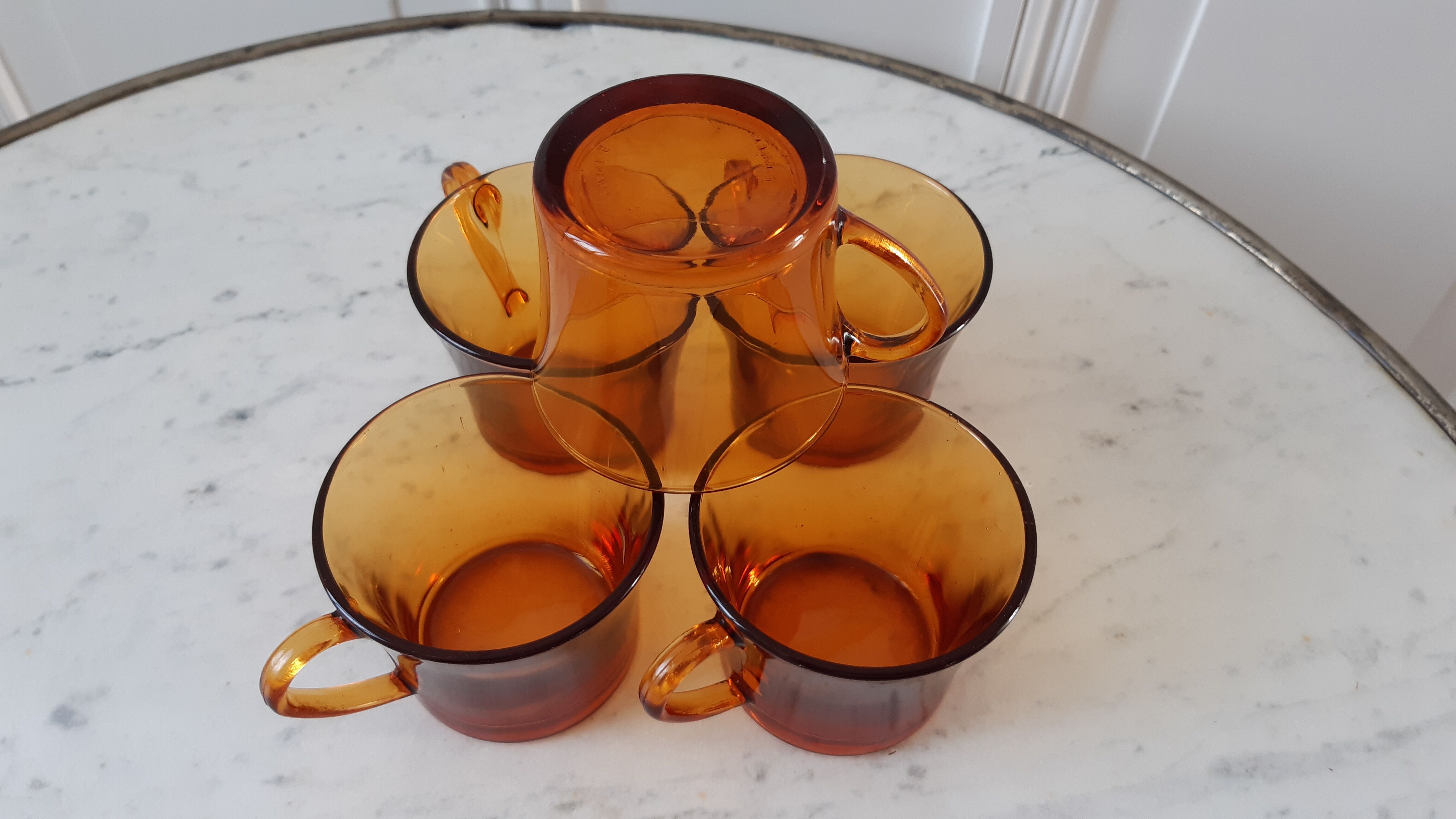 Set of 5 amber coffee cups 70s