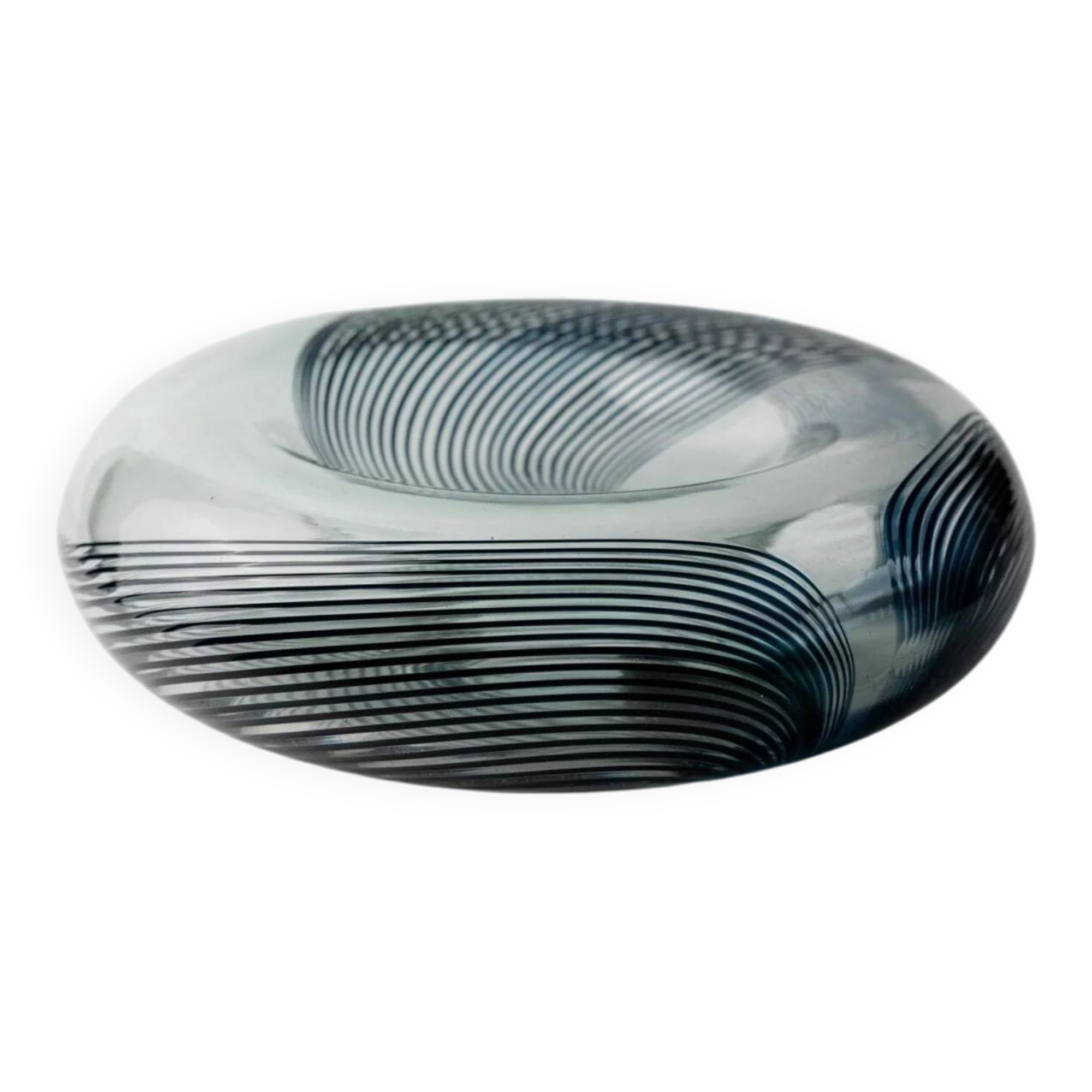 Blue Murano Glass Bowl with Filigree Twist - Vintage Italian Glass Art, 1970s, Table Decor