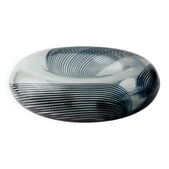 Blue Murano Glass Bowl with Filigree Twist - Vintage Italian Glass Art, 1970s, Table Decor