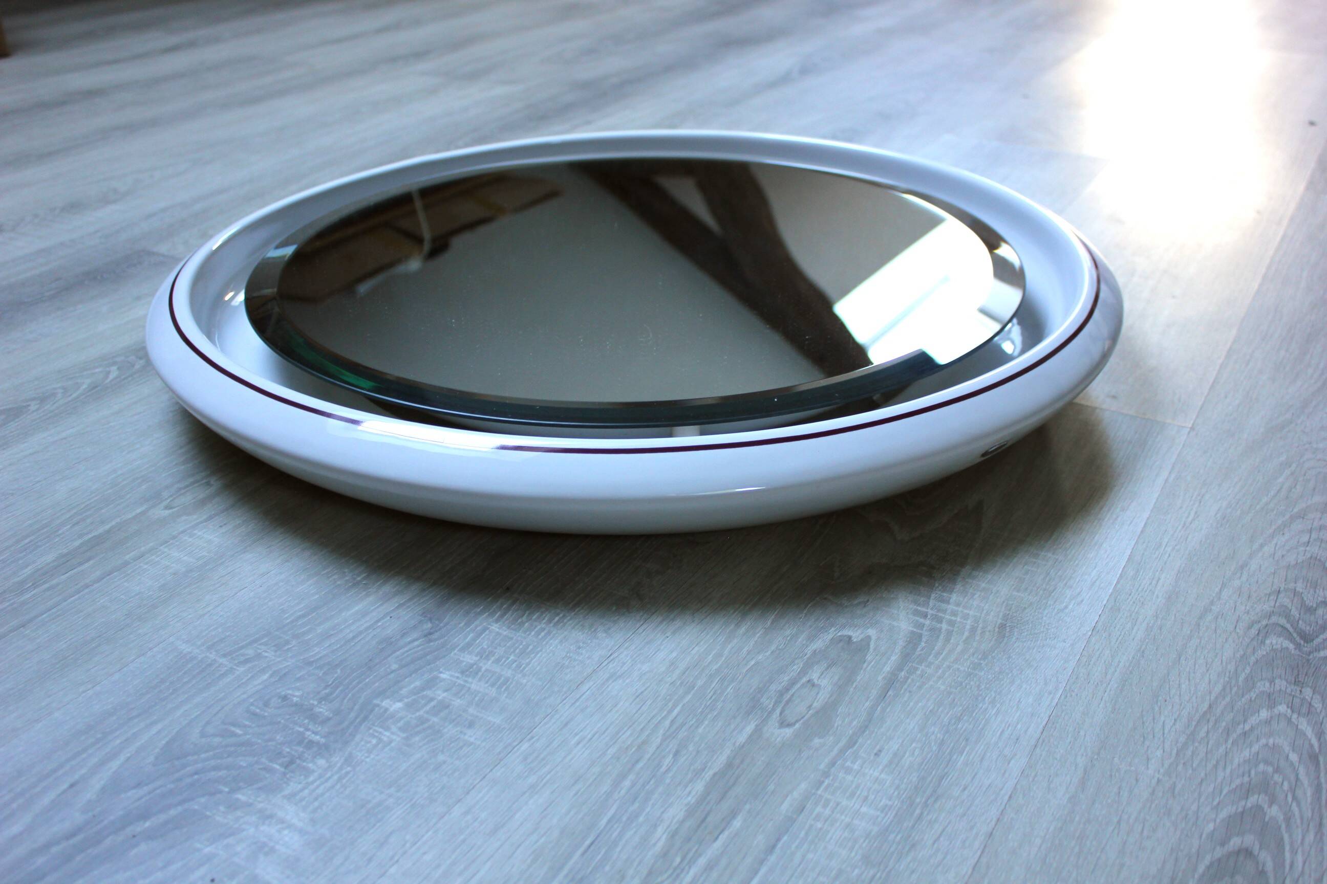 Large Round Vintage Ceramic Light Mirror Space Age 68cm - 1970s