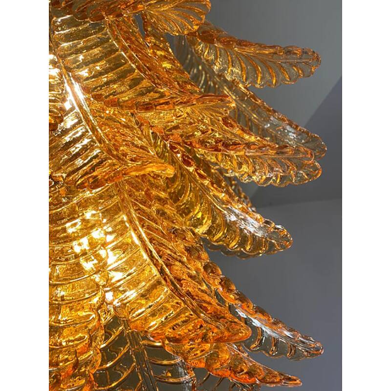 Contemporary Italian Amber “Felci” Murano Glass Chandelier