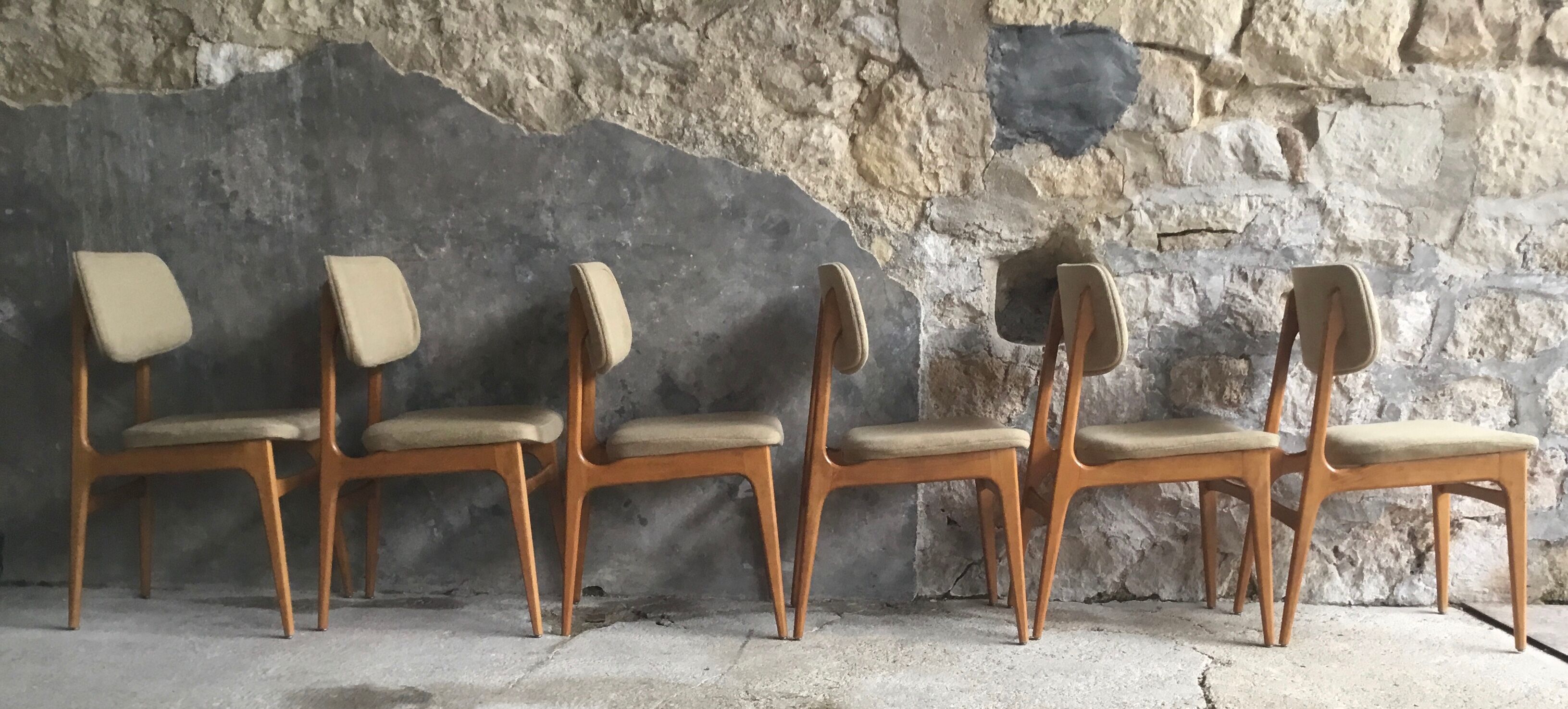 Set of 6 Scandinavian-style chairs stamped NF Seat 44 - 1960