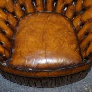 Brown Hand-Dyed Leather Chesterfield Armchairs with Pleated Front, Set of 2