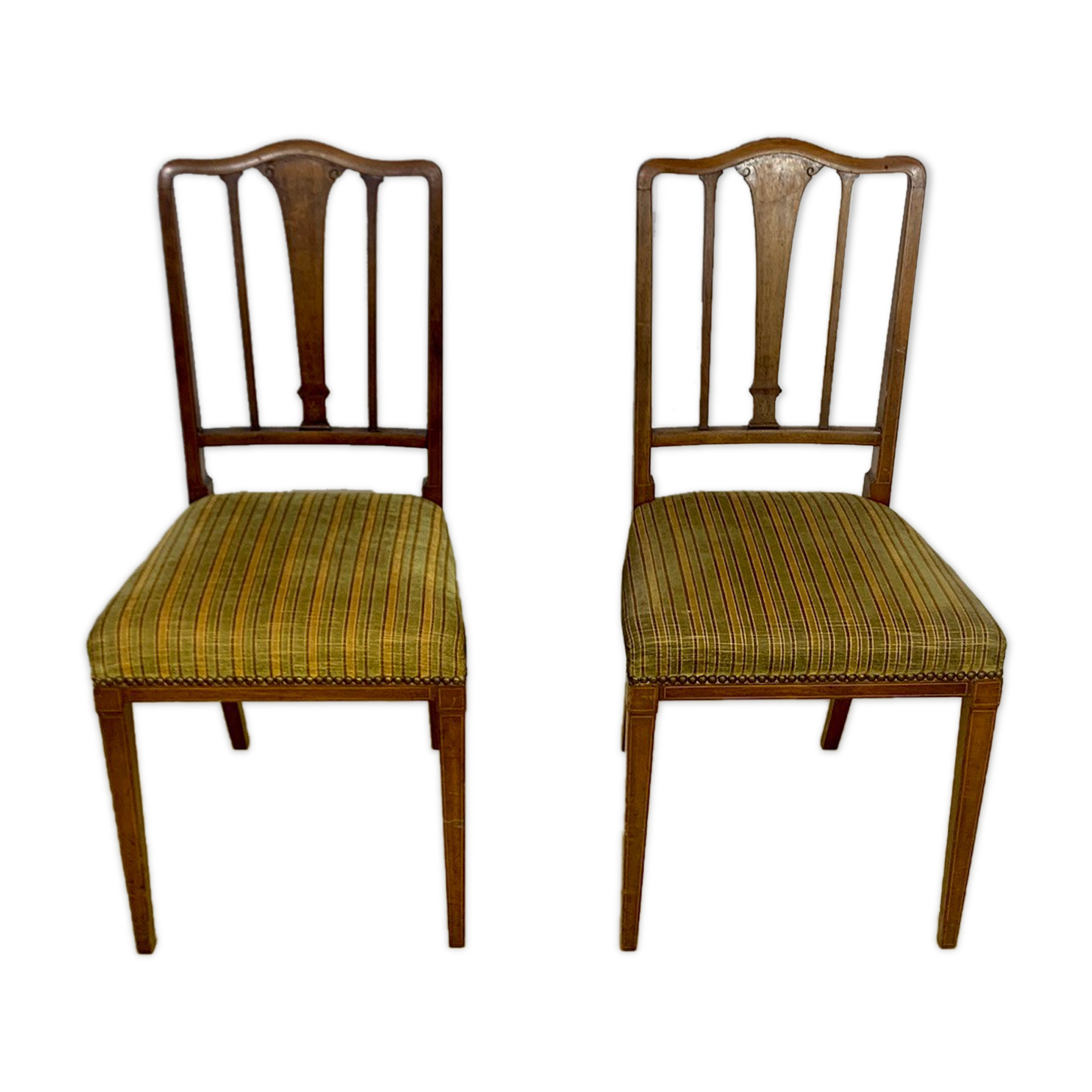 Deux chaises Art Déco velour rayé jaune et noir