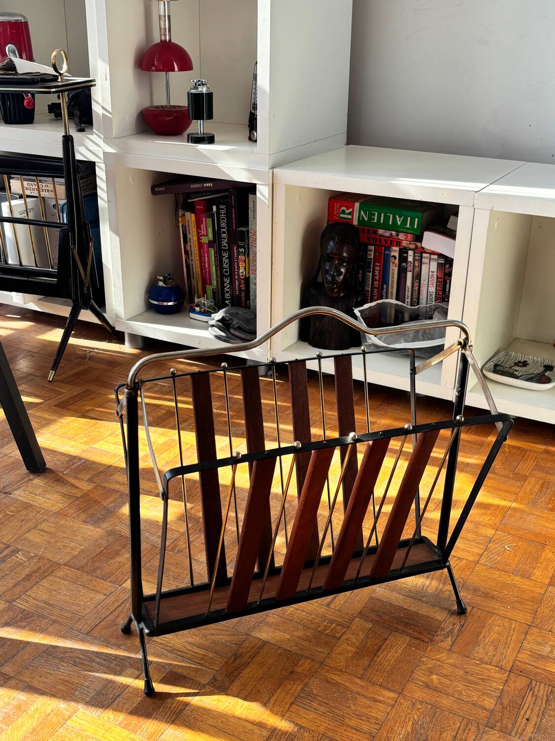 Teak and metal magazine rack 1960