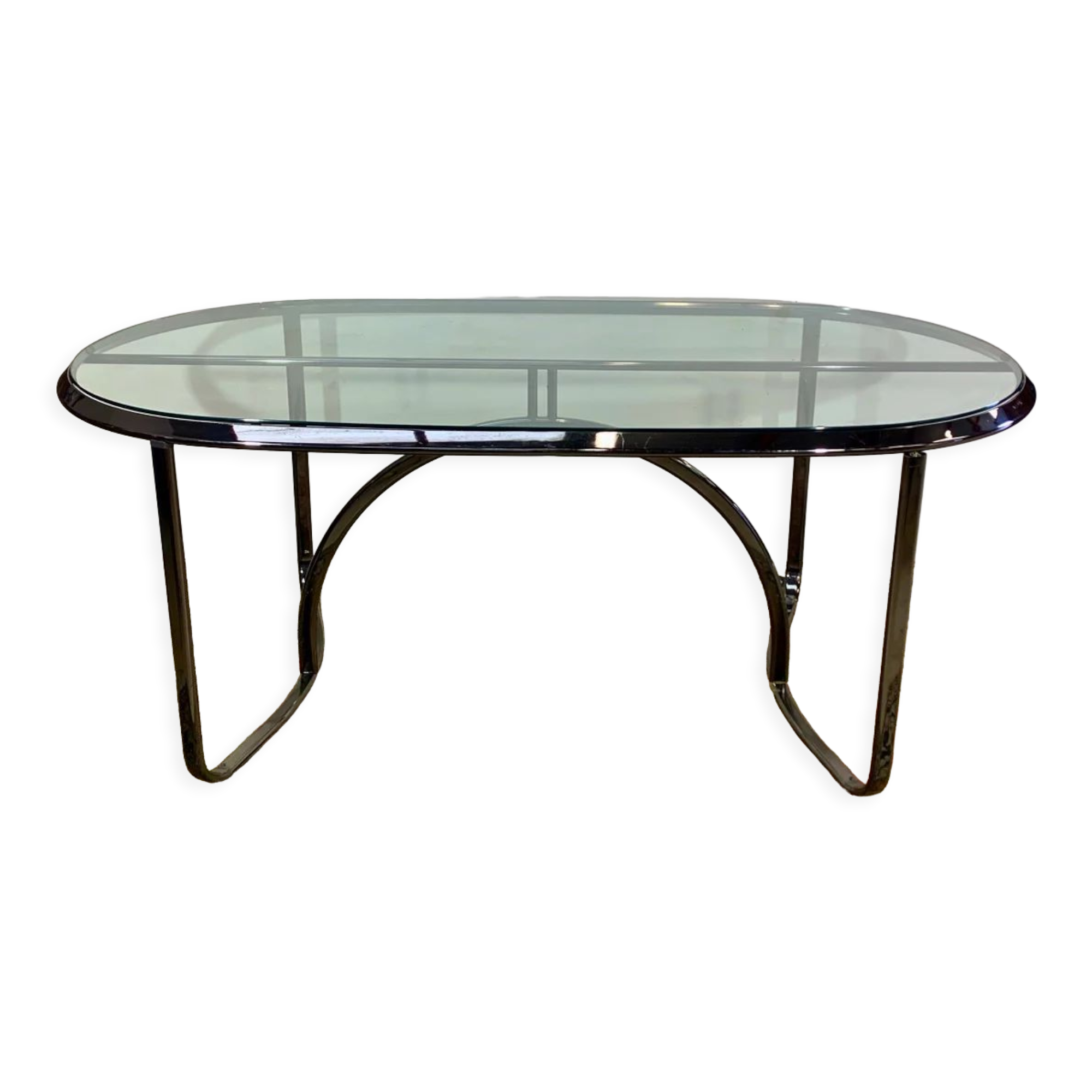 Glass and chrome steel table, design italy 1960