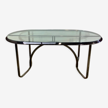 Table verre et acier chromé, design italie 1960