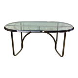 Glass and chrome steel table, design italy 1960