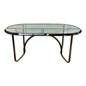 Table verre et acier chromé, design italie 1960