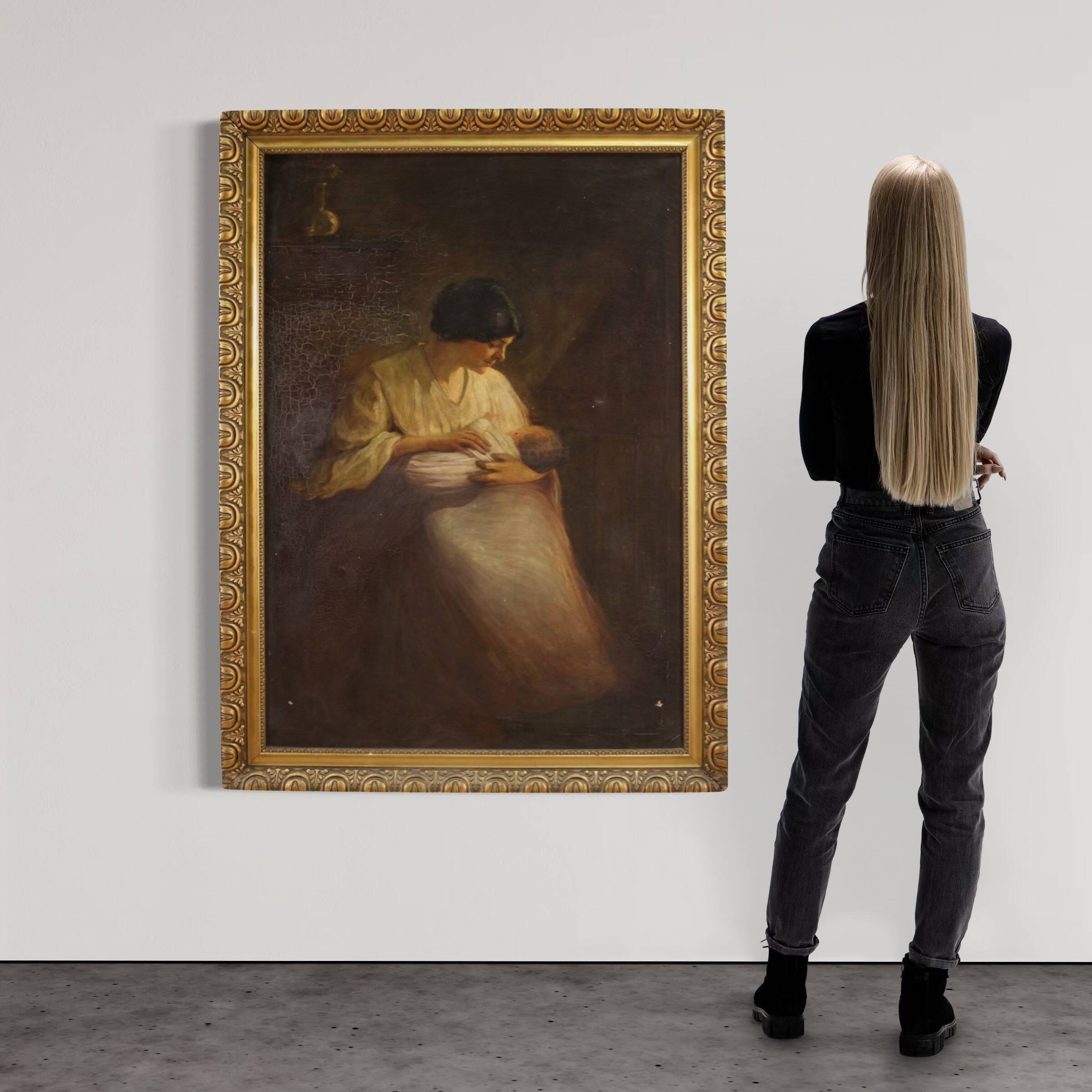 Spanish painting of an interior scene from the 20th century