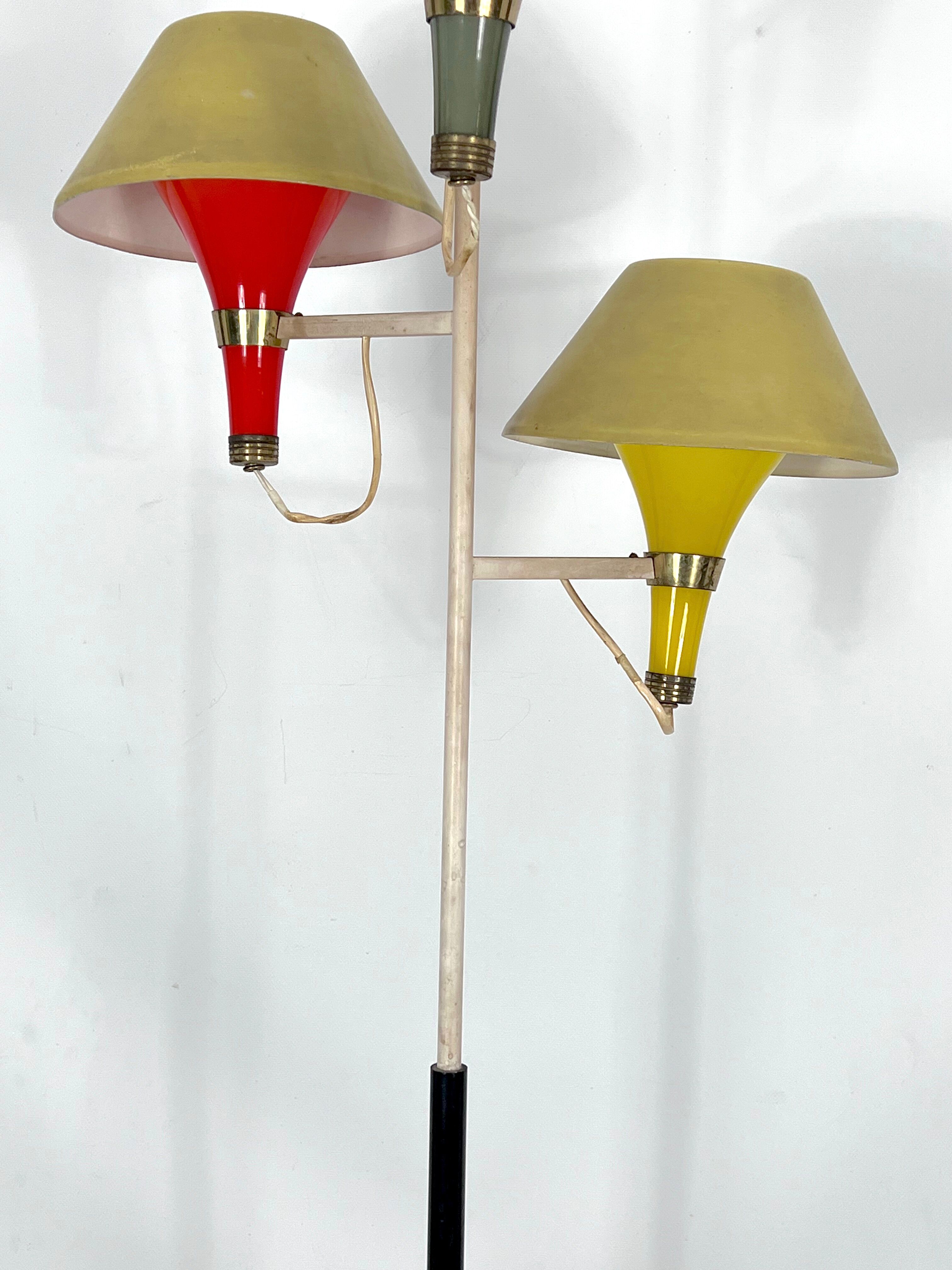 Mid-century Modern three arms floor lamp by Stilux Milano. Italy 1950s