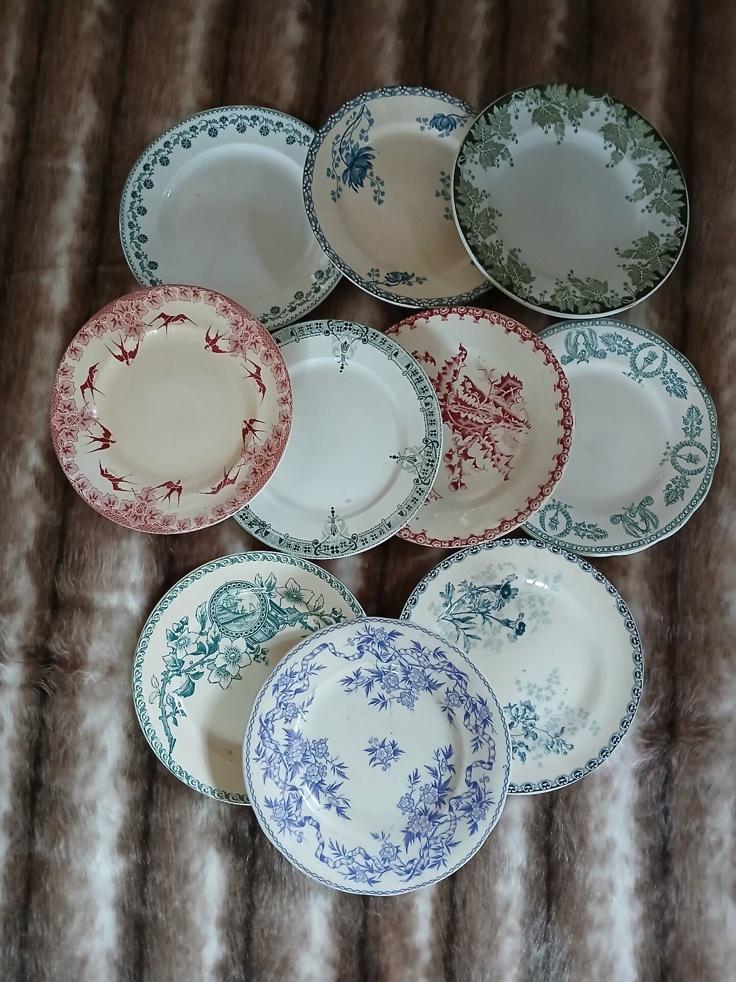10 antique flat plates in ironstone