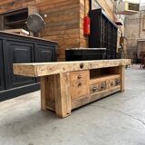 Early 20th century workbench transformed into a TV cabinet