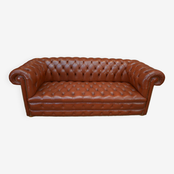 Chesterfield 3 seater sofa in padded leather 1970
