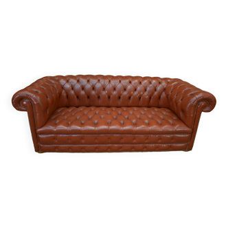 Chesterfield 3 seater sofa in padded leather 1970