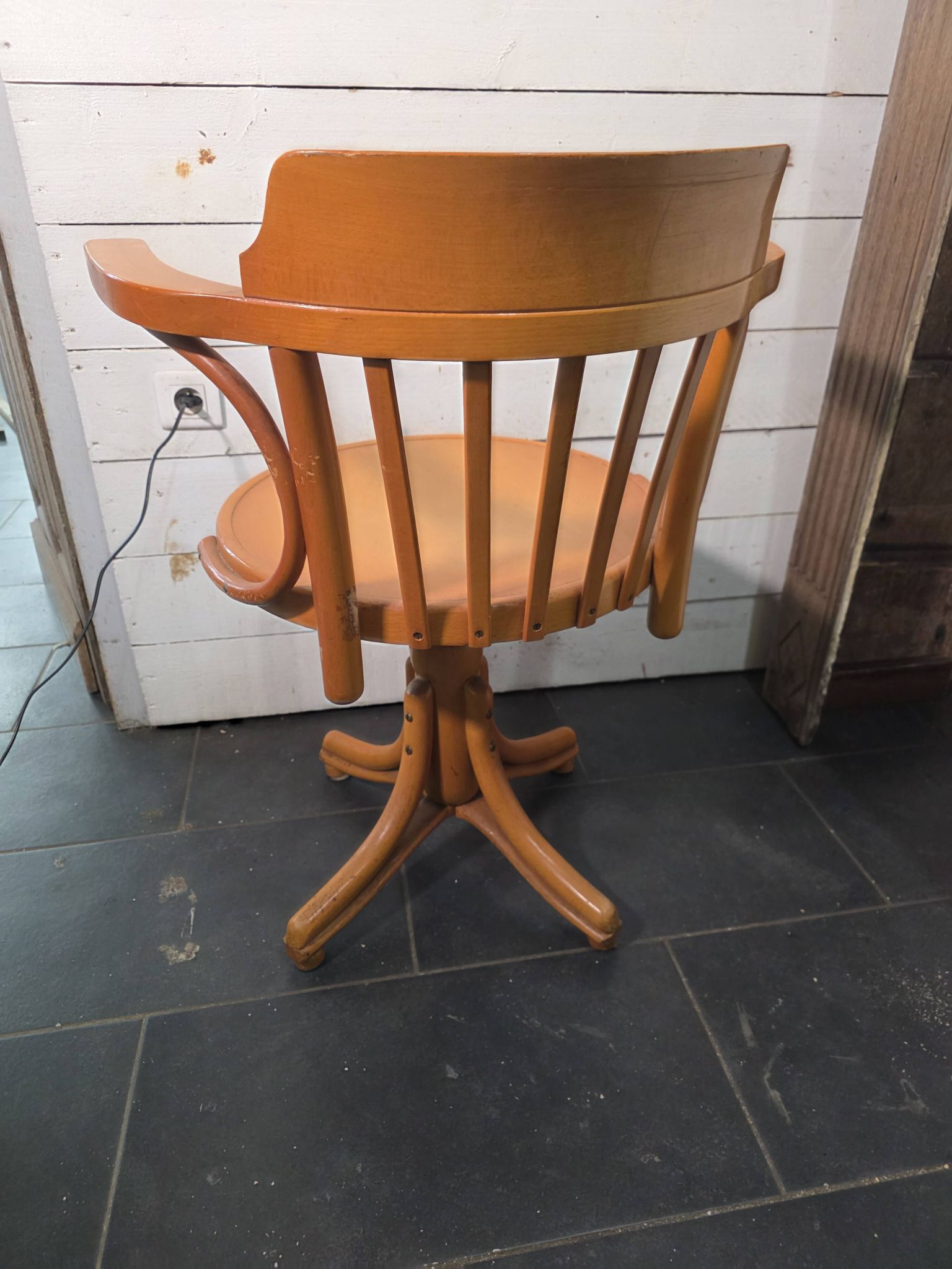 Swivel office chair in curved wood, 1950s
