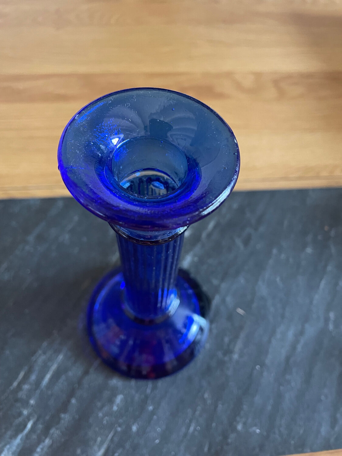 Blue glass candle holder