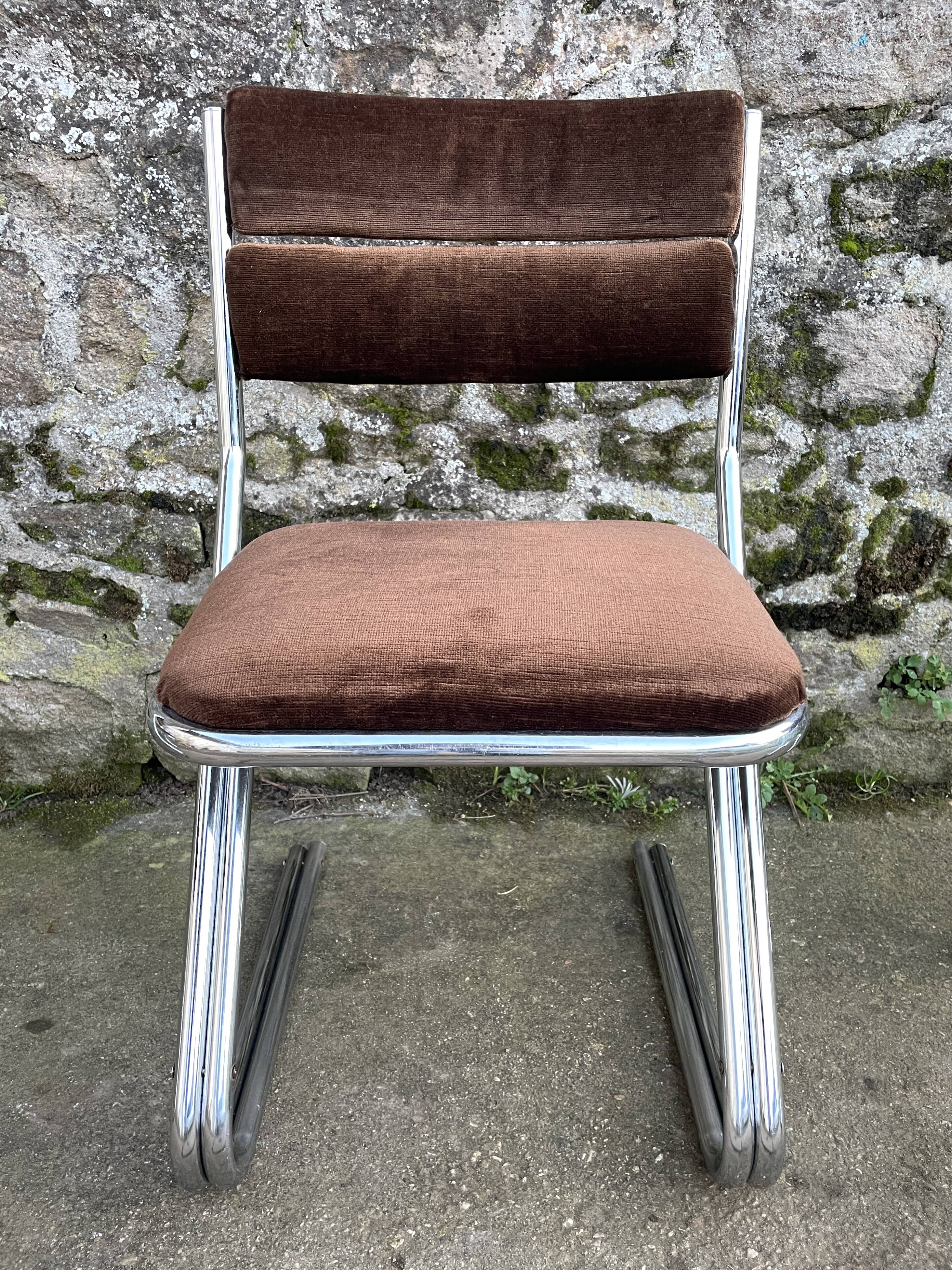 Set of 4 brown velvet zigzag chairs 1970