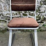 Set of 4 brown velvet zigzag chairs 1970
