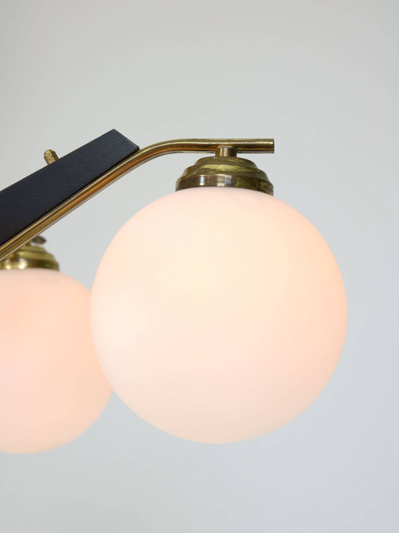 Mid-Century Modern Italian Brass and Opaline Chandelier, 1960