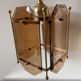 Scandinavian vintage lamp in brass & amber colored glass
