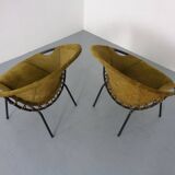 Olive Green Suede Balloon Chairs from Lusch, Germany, 1960s, Set of 2