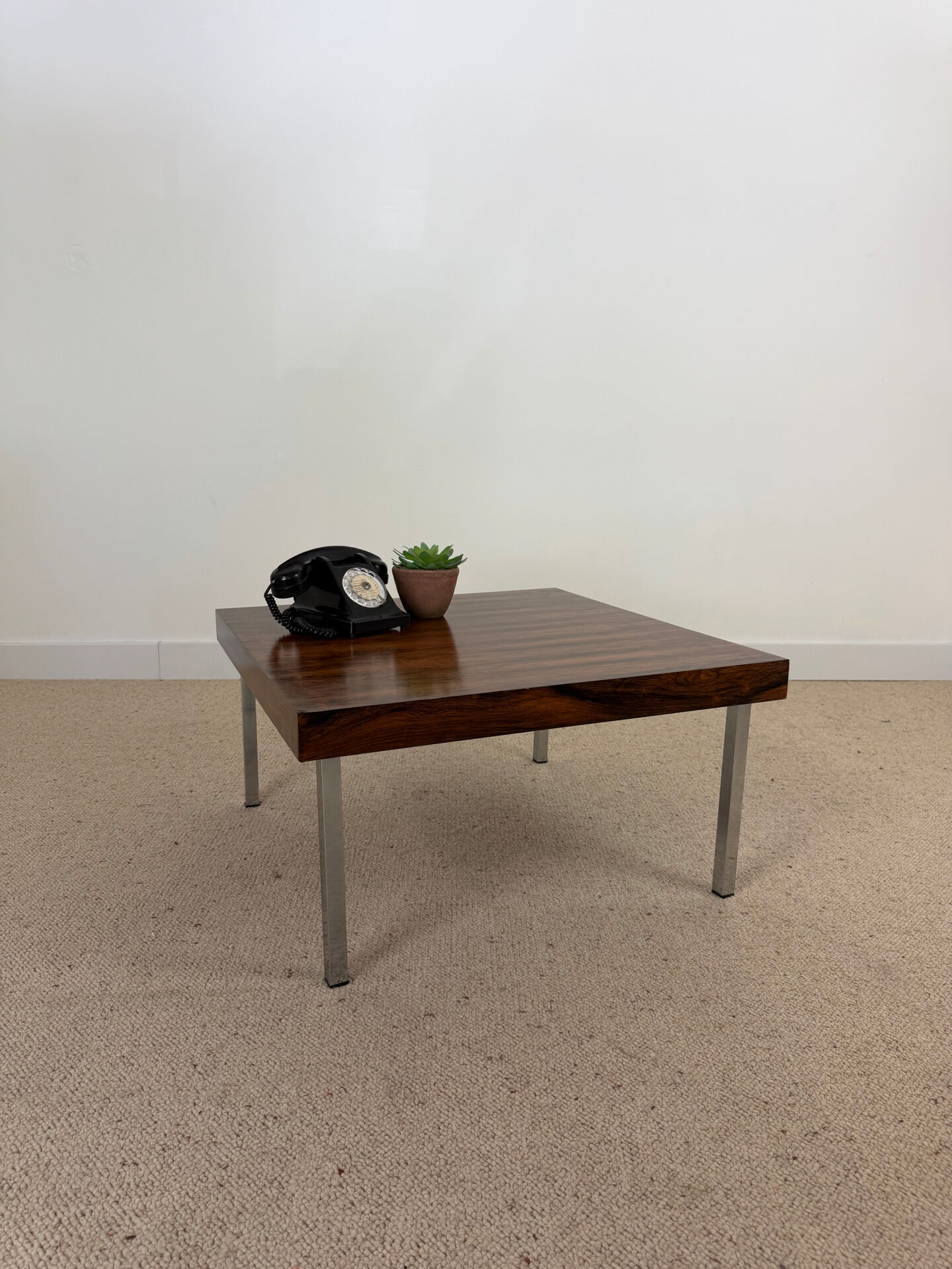 Vintage coffee table in rosewood and chrome steel – 1970s
