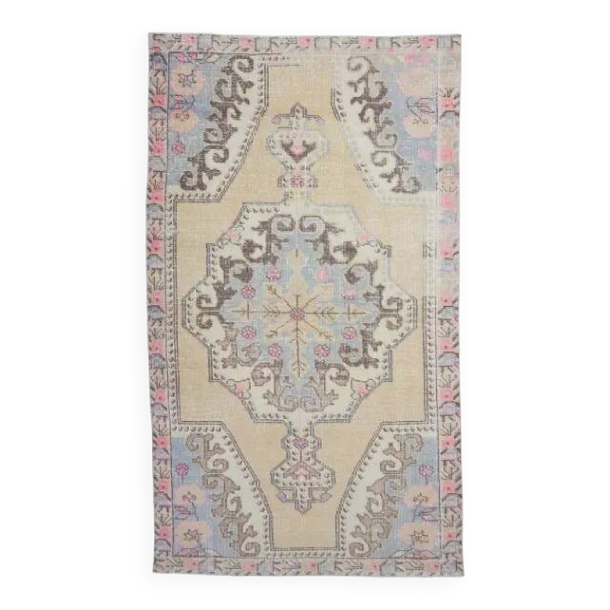 Vintage Turkish Oushak Handmade Wool Rug 123x219