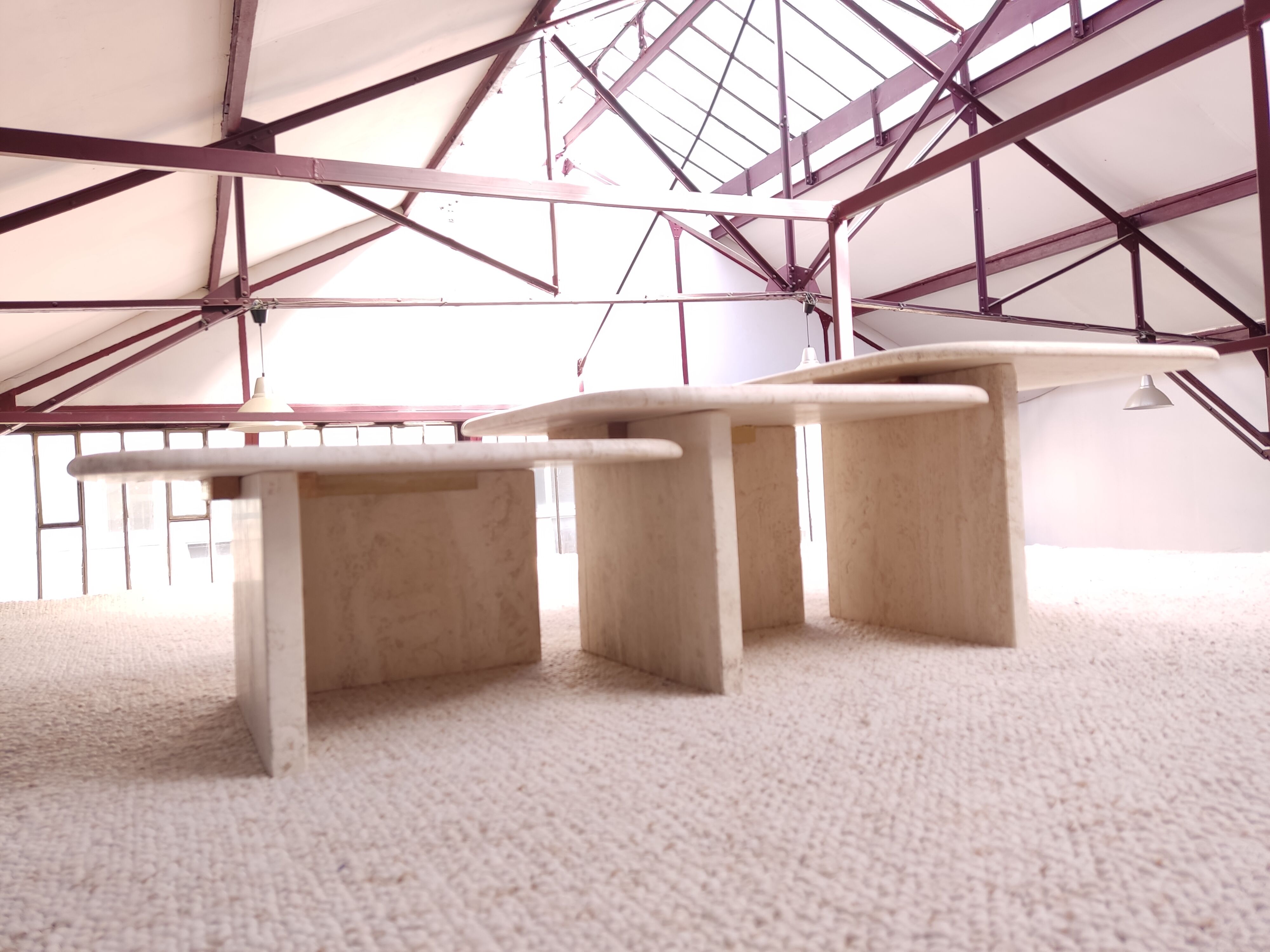 3 travertine trundle tables 1970