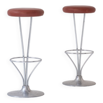 Lovely set of two bar stools by Piet Hein for Fritz Hansen, Denmark, 1960s.