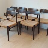 Set of 8 mid century chairs, model 75 by Niels Otto Møller
