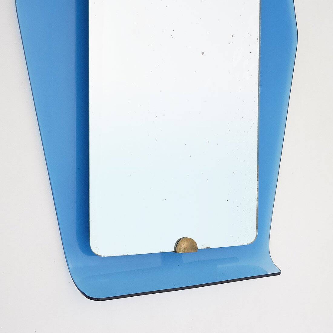 Mirror with blue glass frame by Cristal Art, 1950s
