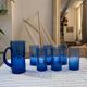 Service of blue blown glass lemonade, dotted pattern.