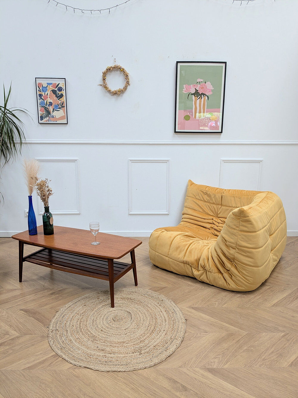 Vintage yellow angle Togo by Michel Ducaroy