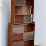 glass wall bookcase in vintage teak 1950