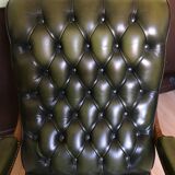 Fauteuil Chesterfield en cuir vert vintage