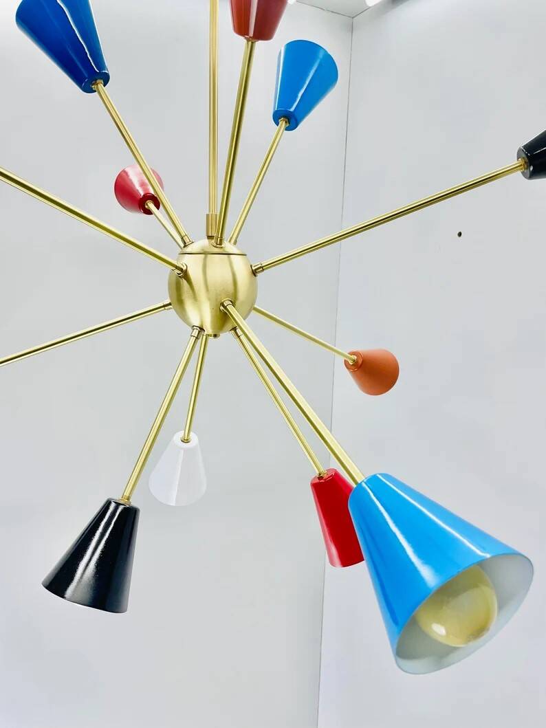 Gorgeous multicolor mid century sputnik chandelier - 12-light ceiling pendant, 36" diameter